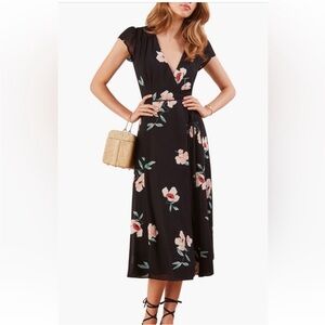 NEW Reformation Elegant Black Floral Wrap Maxi Dress